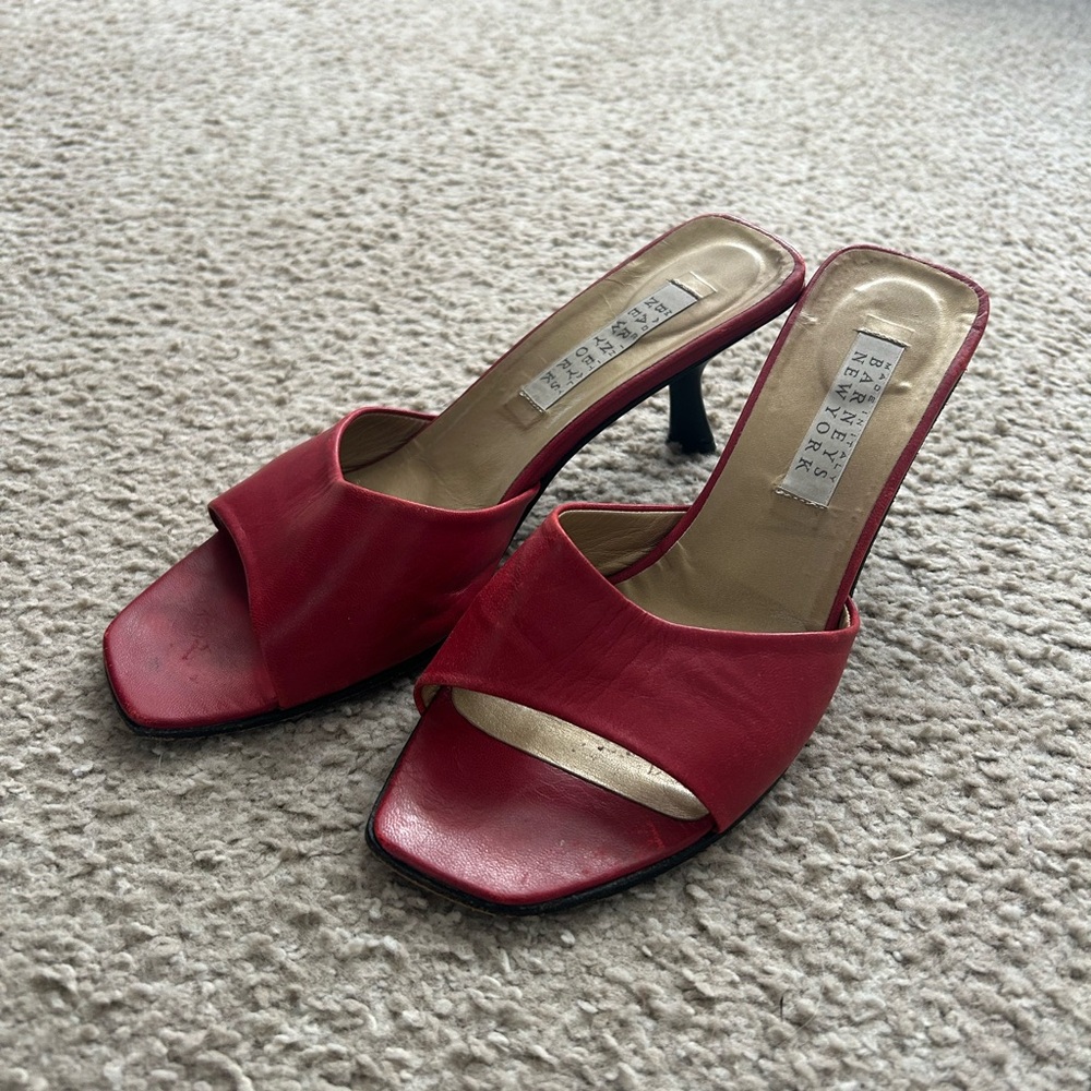 Barneys New York Red Open-Toe Kitten Heels